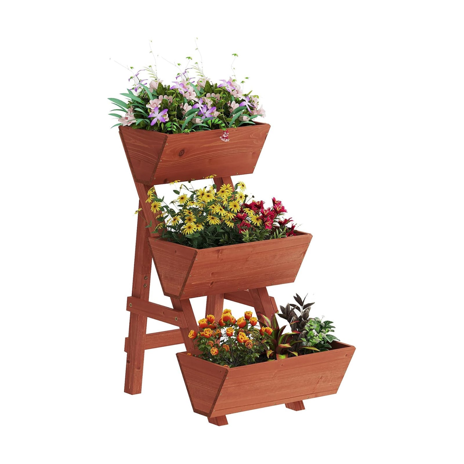 Kitsanery 3-Tiers Wooden Raised Garden Bed,Wood Planter Box for Vegetable,Flower Rack,Flower Pot Stands,Indoor Outdoor