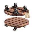 2-Pack 14 Inch Acacia Wood Plant Caddy with Wheels – Heavy-Duty Plant Dolly with 264 Lbs Capacity, 360° Lockable Wheels