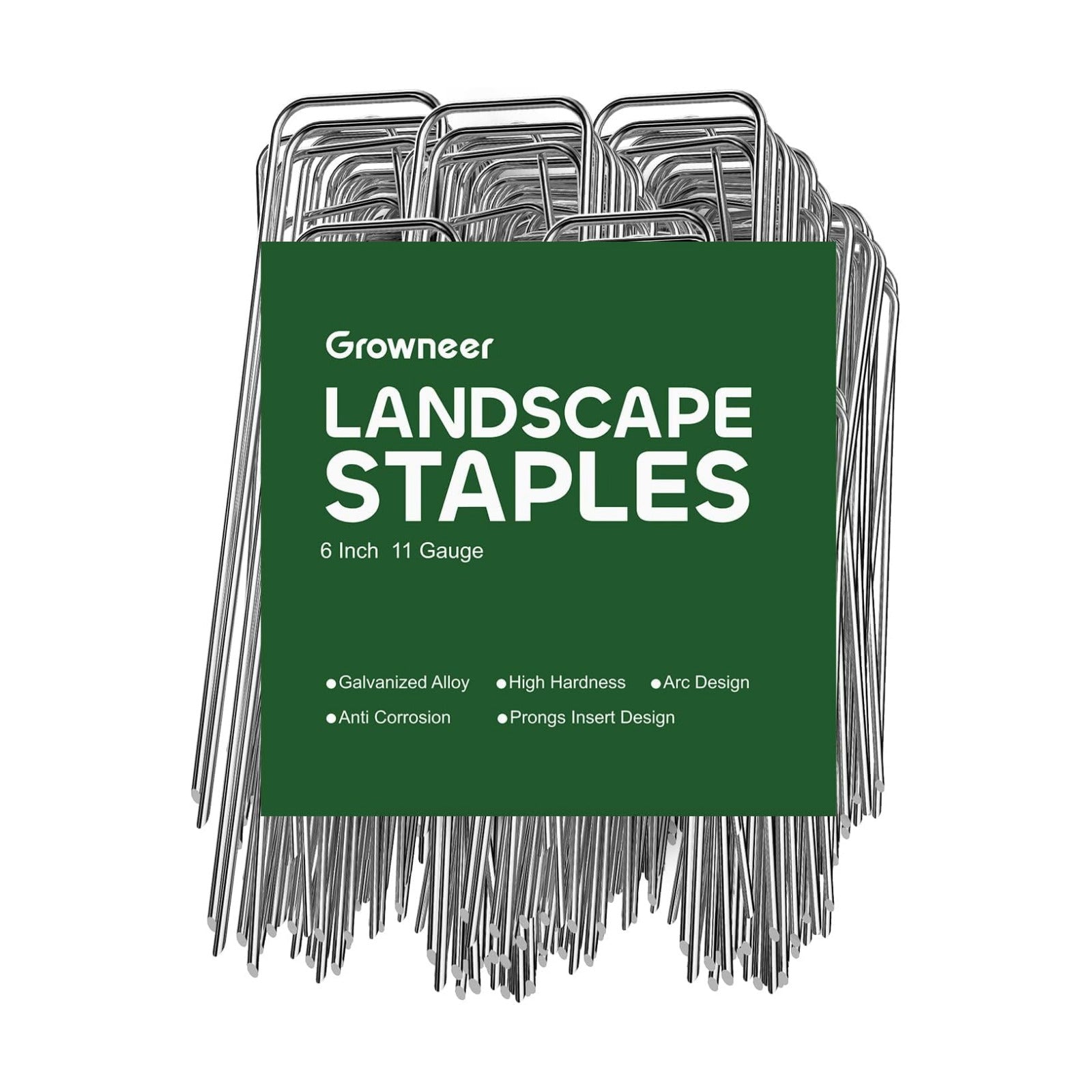 GROWNEER Landscape Staples 6 Inch, 500 Pack 11 Gauge Ground Stakes, Galvanized Steel Garden Spikes Bulk Pack for Large