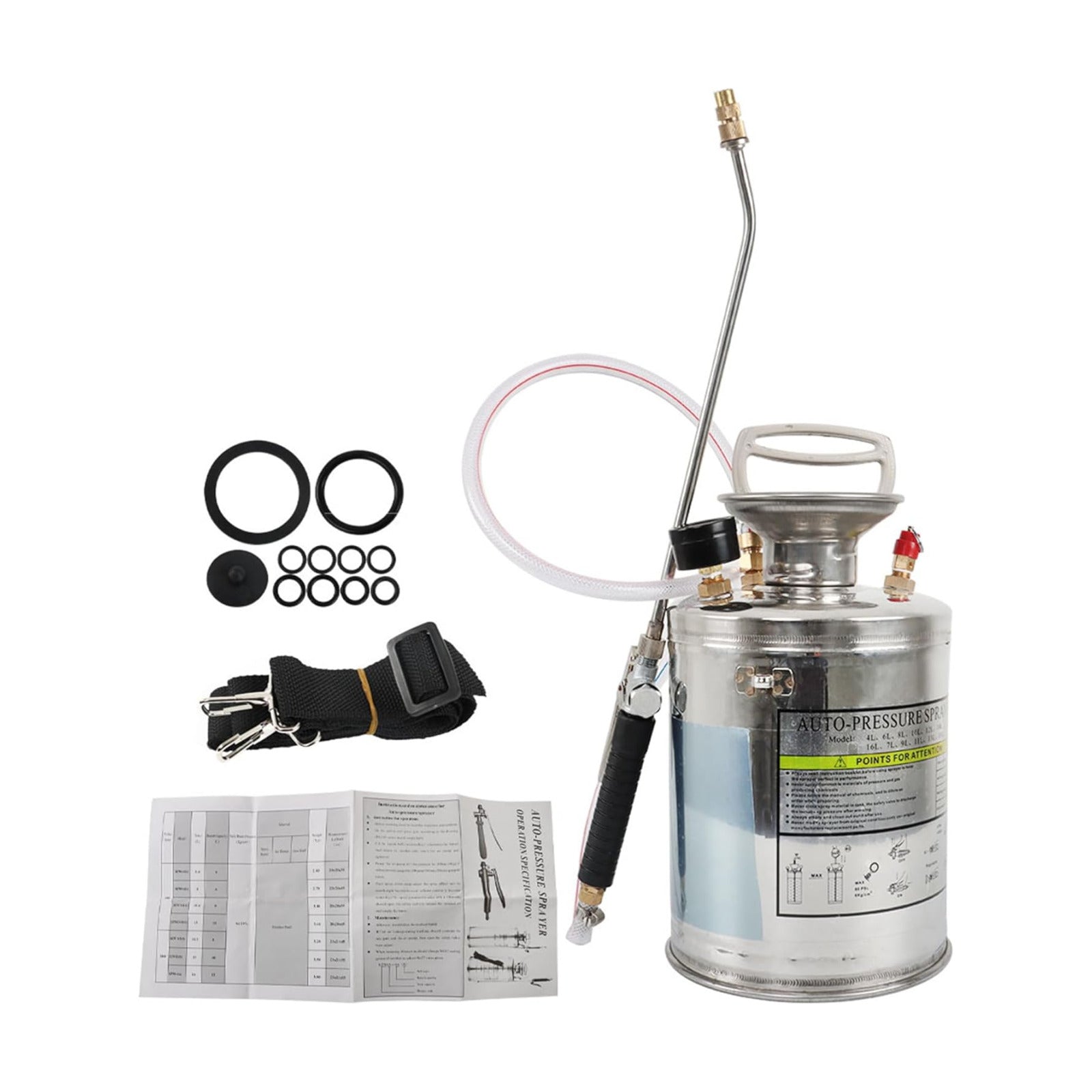 1 Gallon Stainless Steel Sprayer, 12 Wand & 3FT Reinforced Hose, Heavy Duty Hand Pump Sprayer with Pressure Gauge