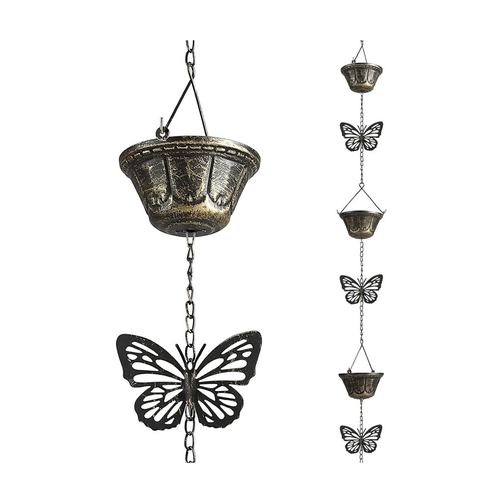 8.5FT Rain Chains for Gutters Downspouts, Butterfly and Cup Rain Gutter Chain | Functional and Decorative Replacement