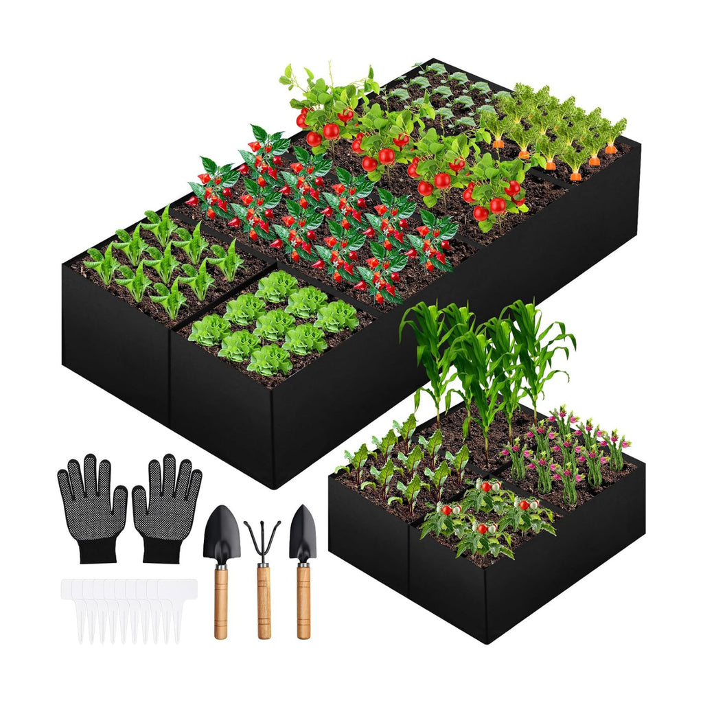 Fabric Raised Garden Bed, Large Garden Grow Bags Rectangle Breathable Planting Containers with 4 Grids Reusable Heavy
