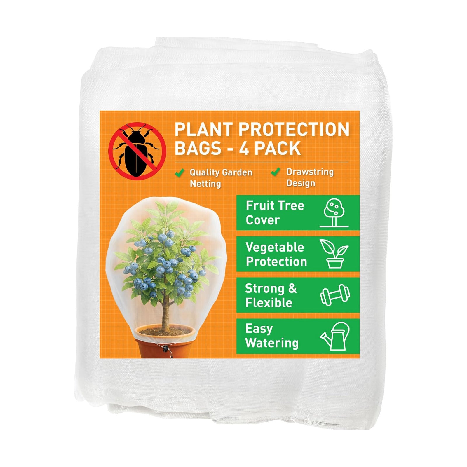 Fruit Tree Protection Bags 4.5x6 FT | Pack of 4 Garden & Insect Netting | Plant Net Cover for Vegetables, Blueberry &
