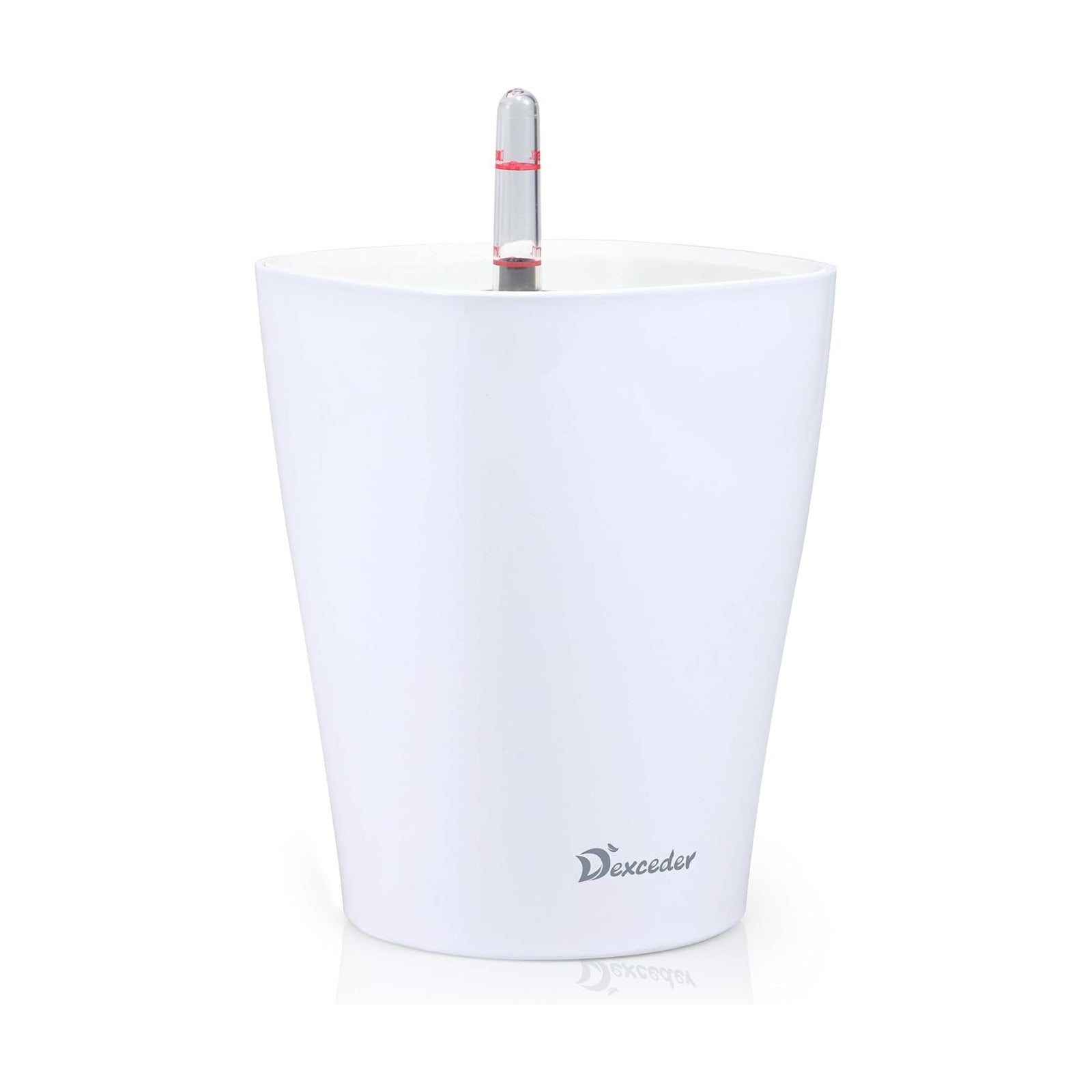 Dexceder 6x7 Self Watering Planter (White) | High Gloss Table Flower Plant Pot with Water Level Indicator Indoor Outdoor