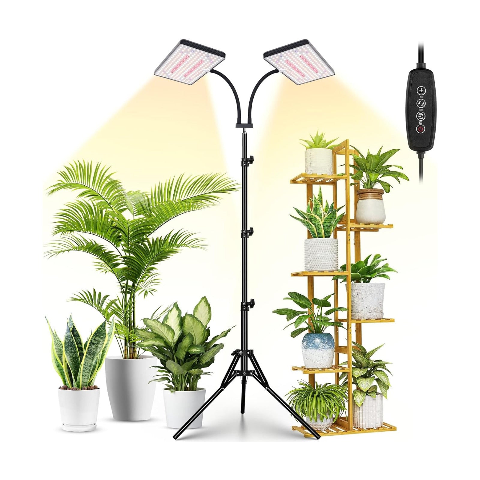 LBW Grow Lights for Indoor Plants, 428 LEDs Full Spectrum Plant Light | 2-Head Grow Lamp, 3/6/12H Timer, 6 Brightness