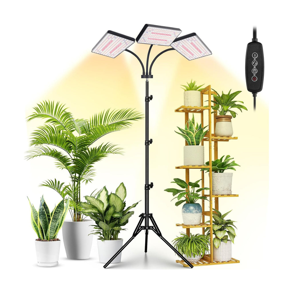 LBW Grow Light for Indoor Plants, 642 LEDs Grow Light with Stand | 3-Head Full Spectrum, 3/6/12H Auto Timer, 6