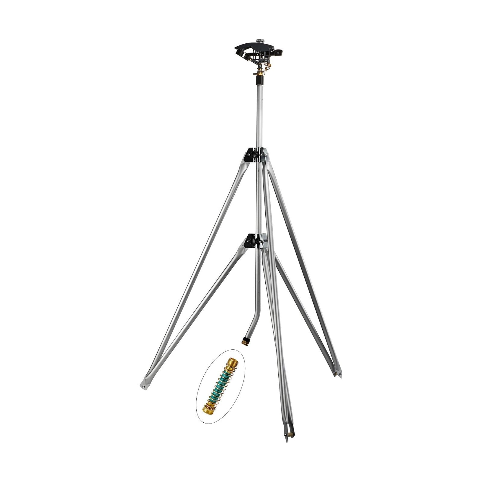 Heavy Duty Tripod Sprinkler 300003, Long Range Sprinkler with 100 FT Reach, 6 Feet Adjustable Tripod Height, 360° Range