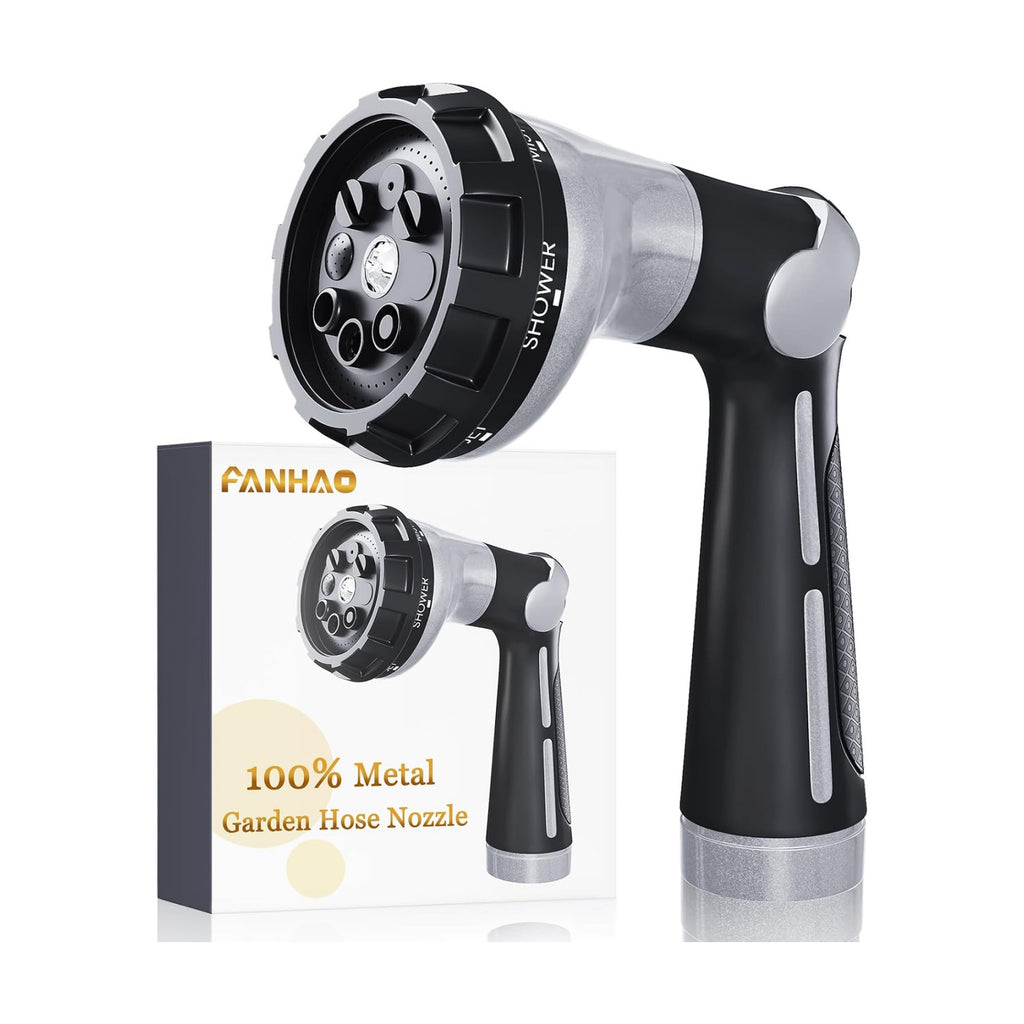 FANHAO Heavy Duty Garden Hose Nozzle, Metal Hose Sprayer Easy Thumb Control | 8 Spray Patterns, Rustproof Water Nozzle