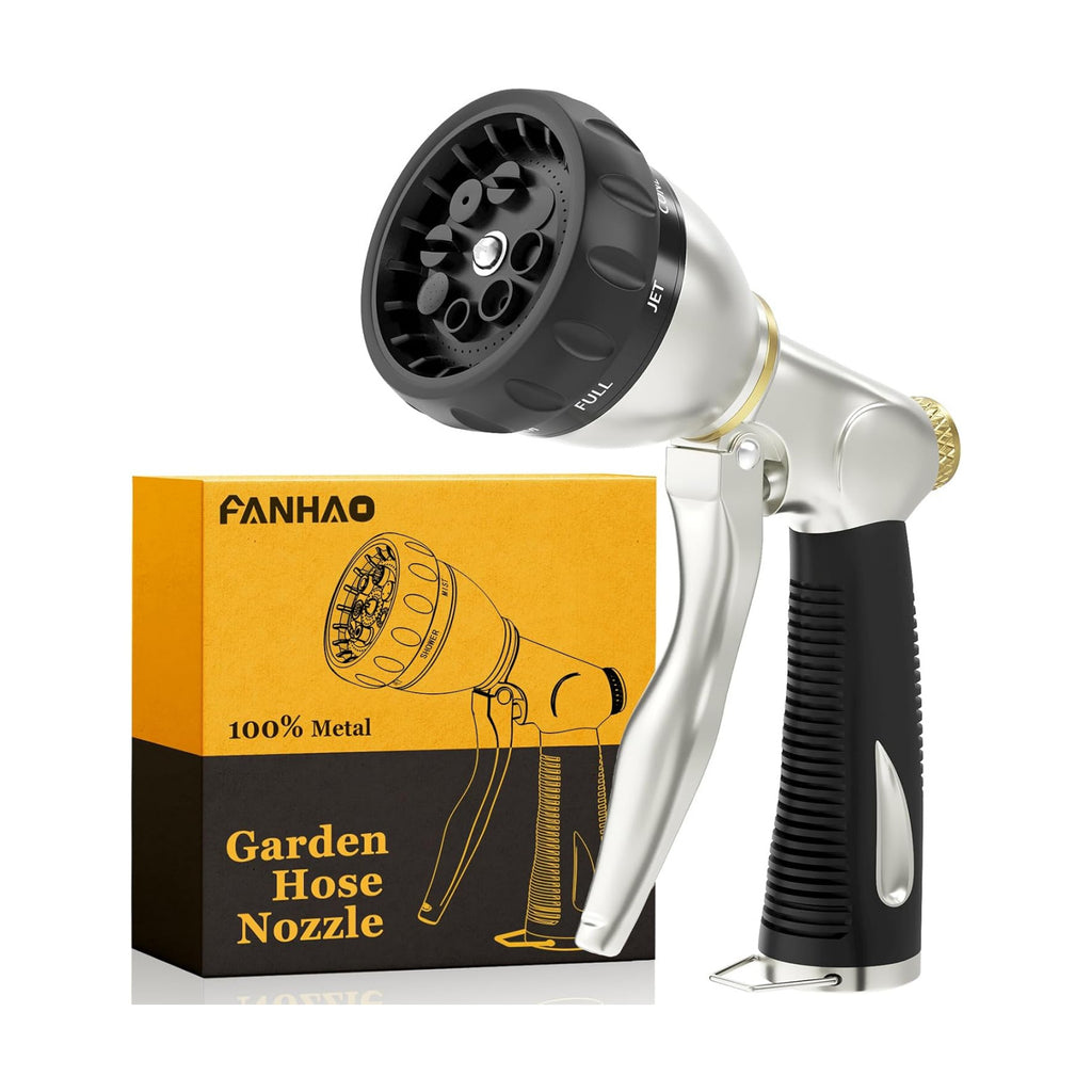FANHAO Metal Garden Hose Nozzle Heavy Duty, 8 Spray Patterns, High Pressure | Rustproof Leak Proof, Comfortable