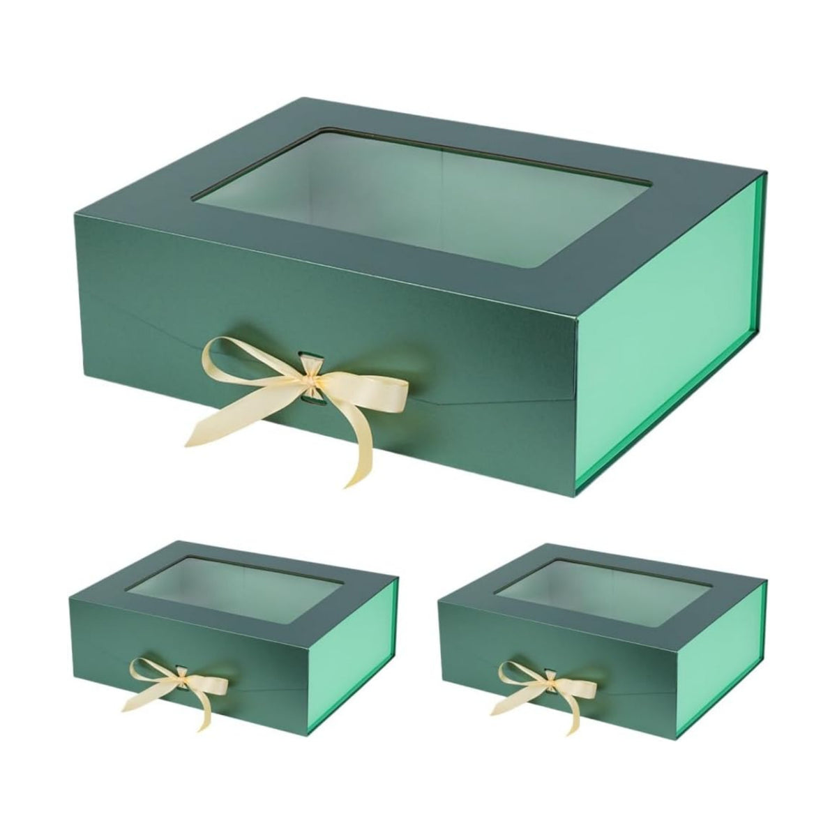 3 Pcs Green Extra Large Gift Box for Presents with Ribbon 16.5x13x5.3 Inches Clear Gift Box with Window Magnetic Closure Gift Boxes with Lids
