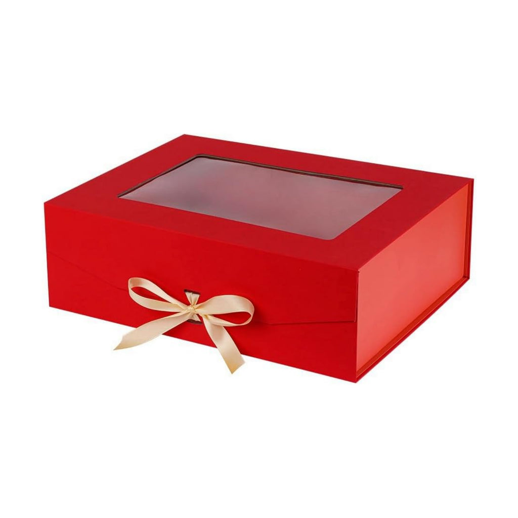 Red Extra Large Gift Box for Presents with Ribbon 16.5x13x5.3 Inches Clear Gift Box with Window Magnetic Closure Gift Boxes with Lids