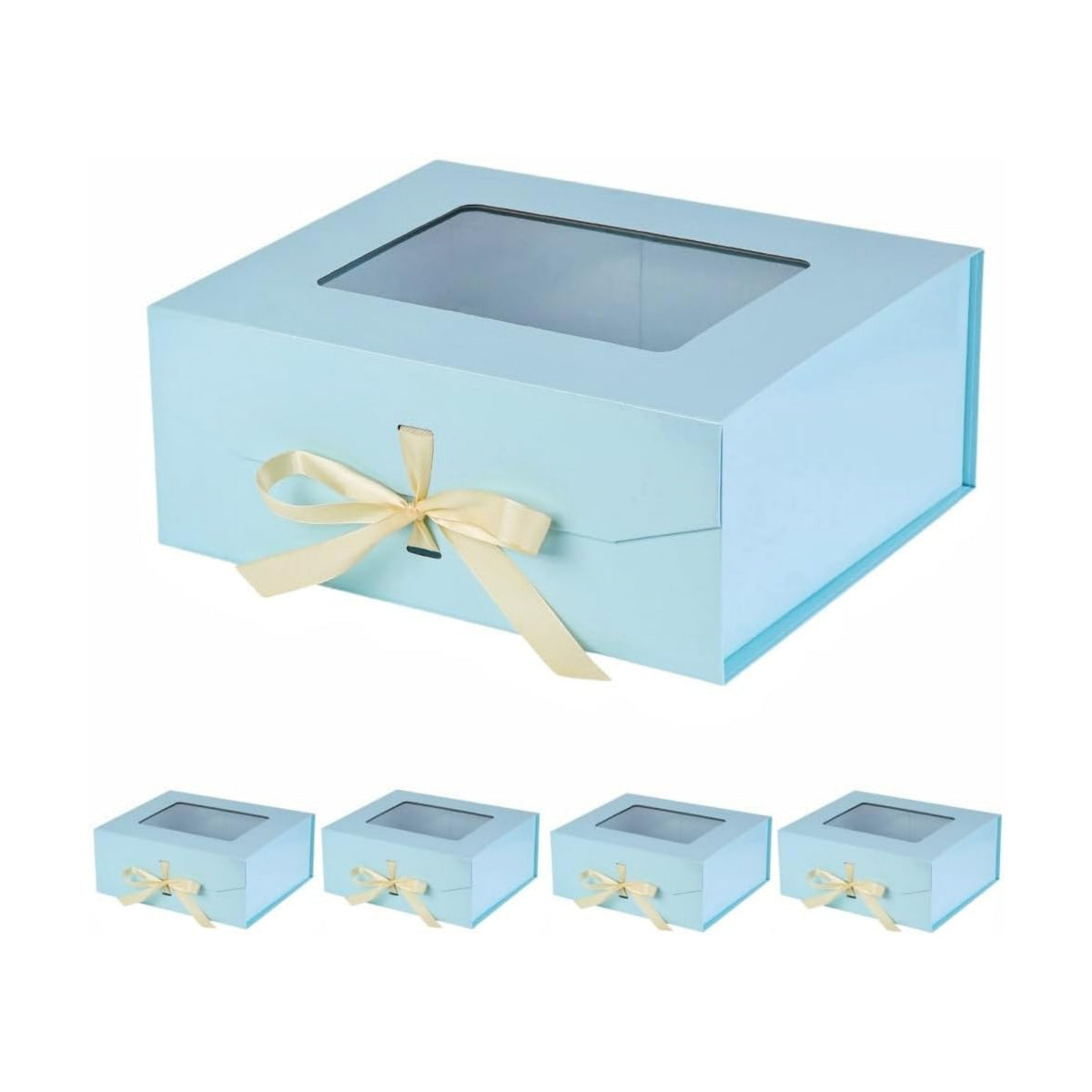 5 Pcs Blue Gift Box for Presents with Ribbon 13.2x11x5.3 Inches Clear Gift Box with Window Magnetic Closure Gift Boxes with Lids