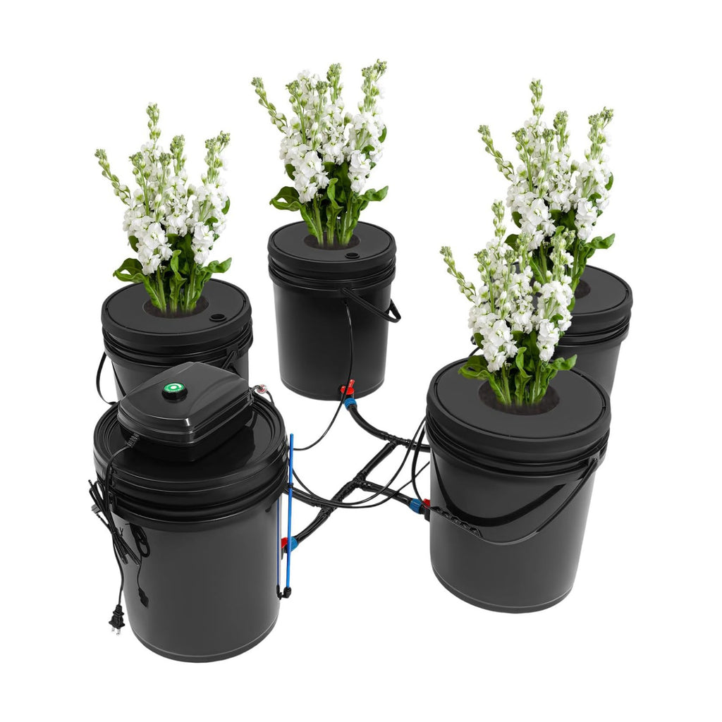Indoor Hydroponics Growing System, 5 Gallon Round Bucket Deep Water Culture DWC Hydroponic Grow System Kit, 5-Bucket