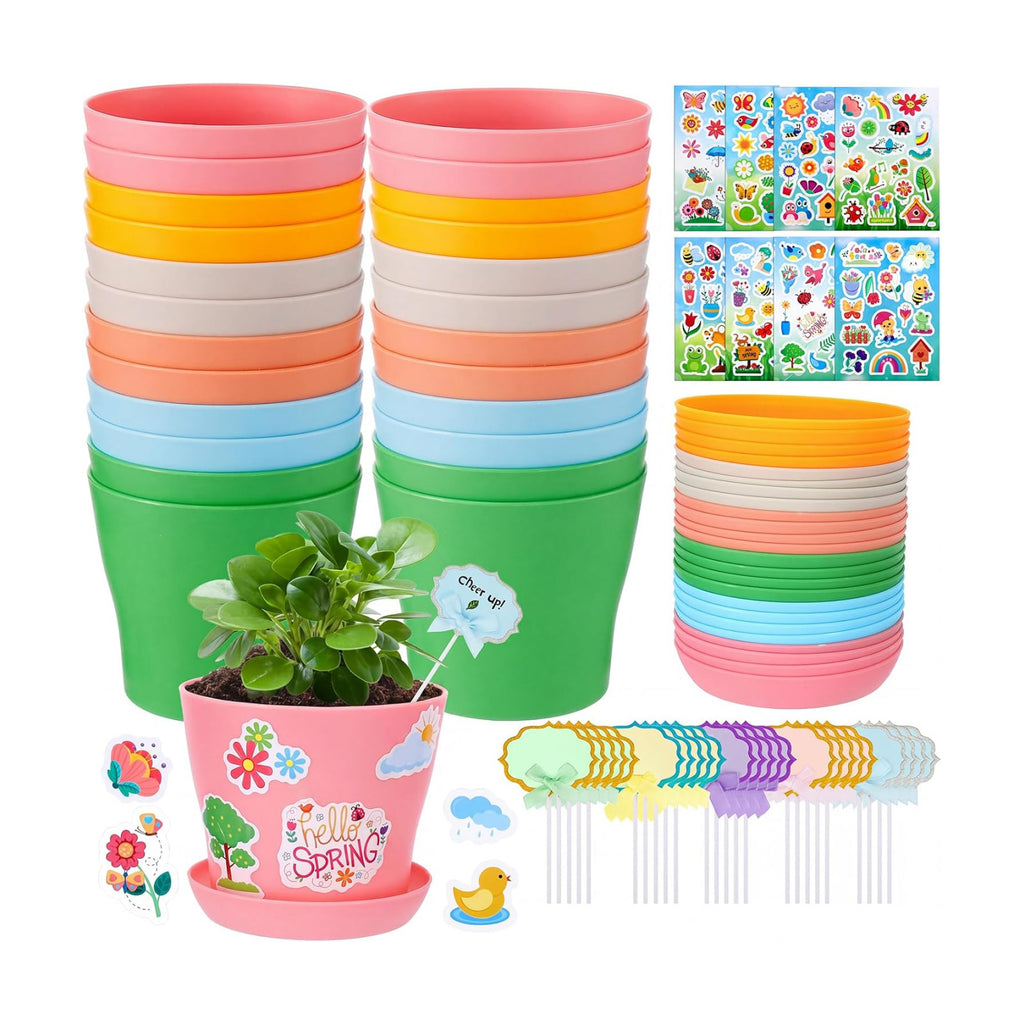 Cosweet 24Pack Durable Resin Garden Plant Pots Kit for Kids Crafts 4+ Years | School Activities Growing Kit, with