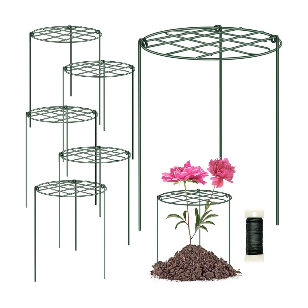 6 Pack 12 x 16 Inch Peony Cages and Supports for Outdoor Plants | Grow-Through Flower Support Rings for Peonies Roses