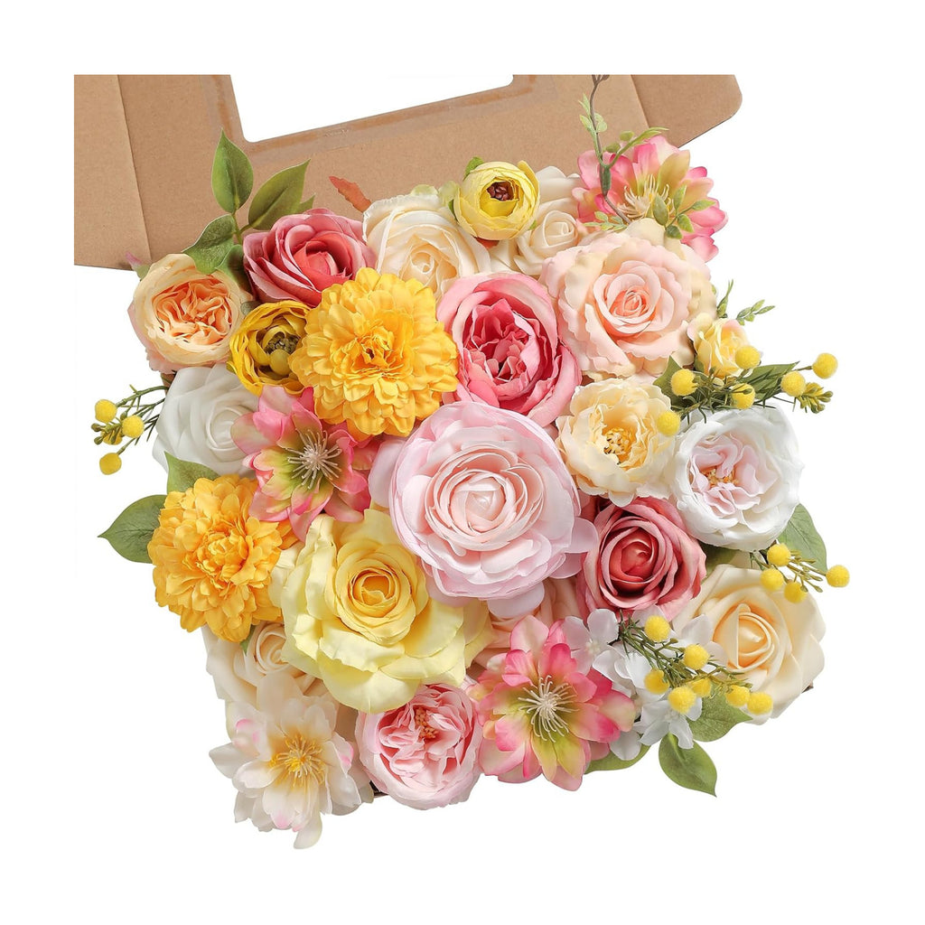 Artificial Flower Assortment for DIY Centerpiece Arrangement Wedding Hand Bouquet Flower Bouquet Centerpiece Arrangement Party Baby Shower Home Decoration (Pink Yellow)