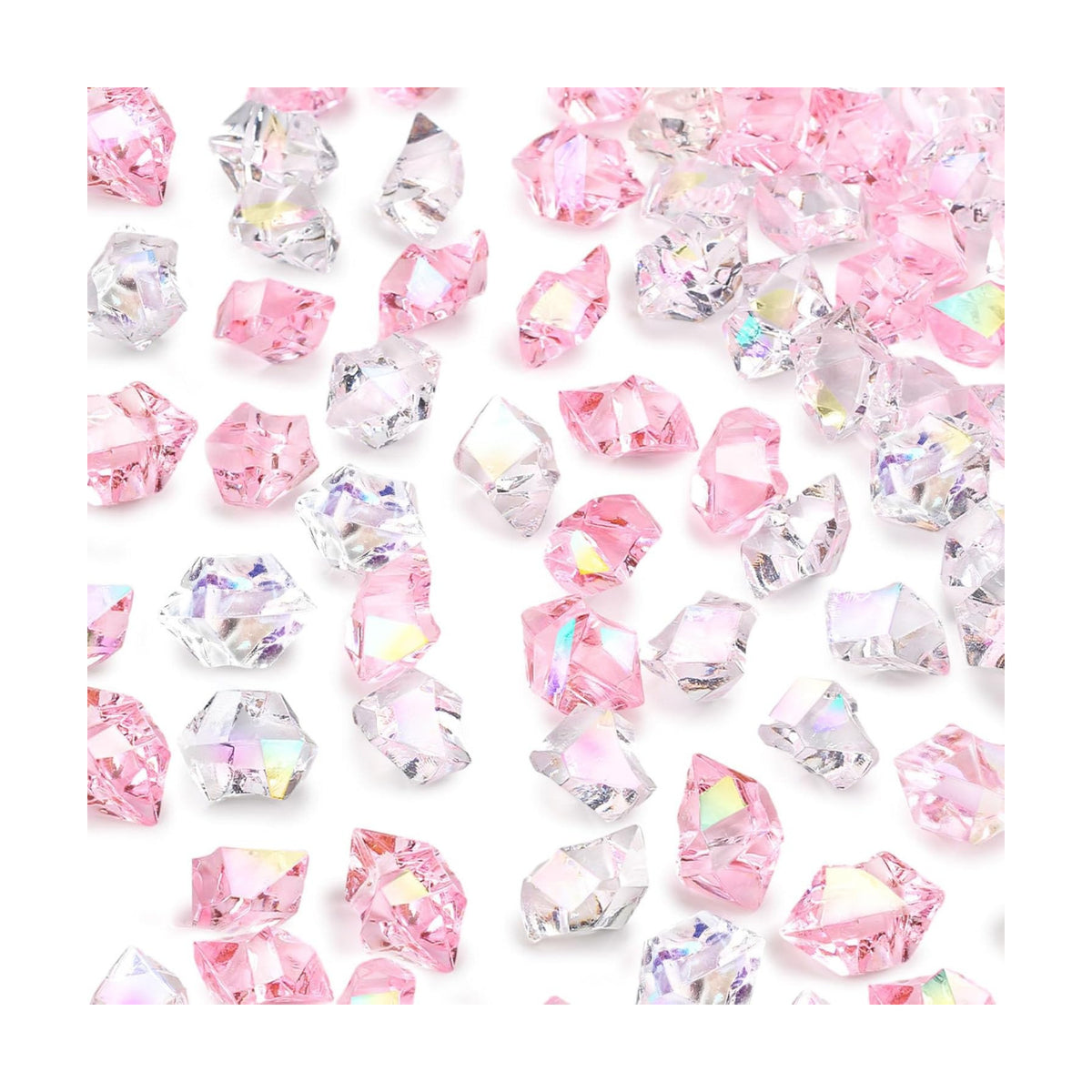 DOMESTAR 150 PCS Iridescent Fake Ice Rocks, Pink and Clear Acrylic Crystals