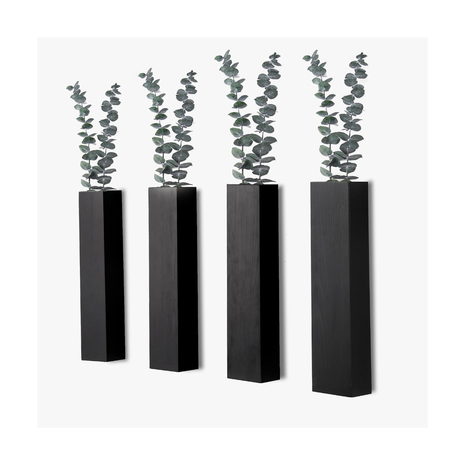 4PCS Black Wall Planters Modern Farmhouse Indoor Decor | Wood Wall Decor, Hanging Planter, For Living Room & Bathroom