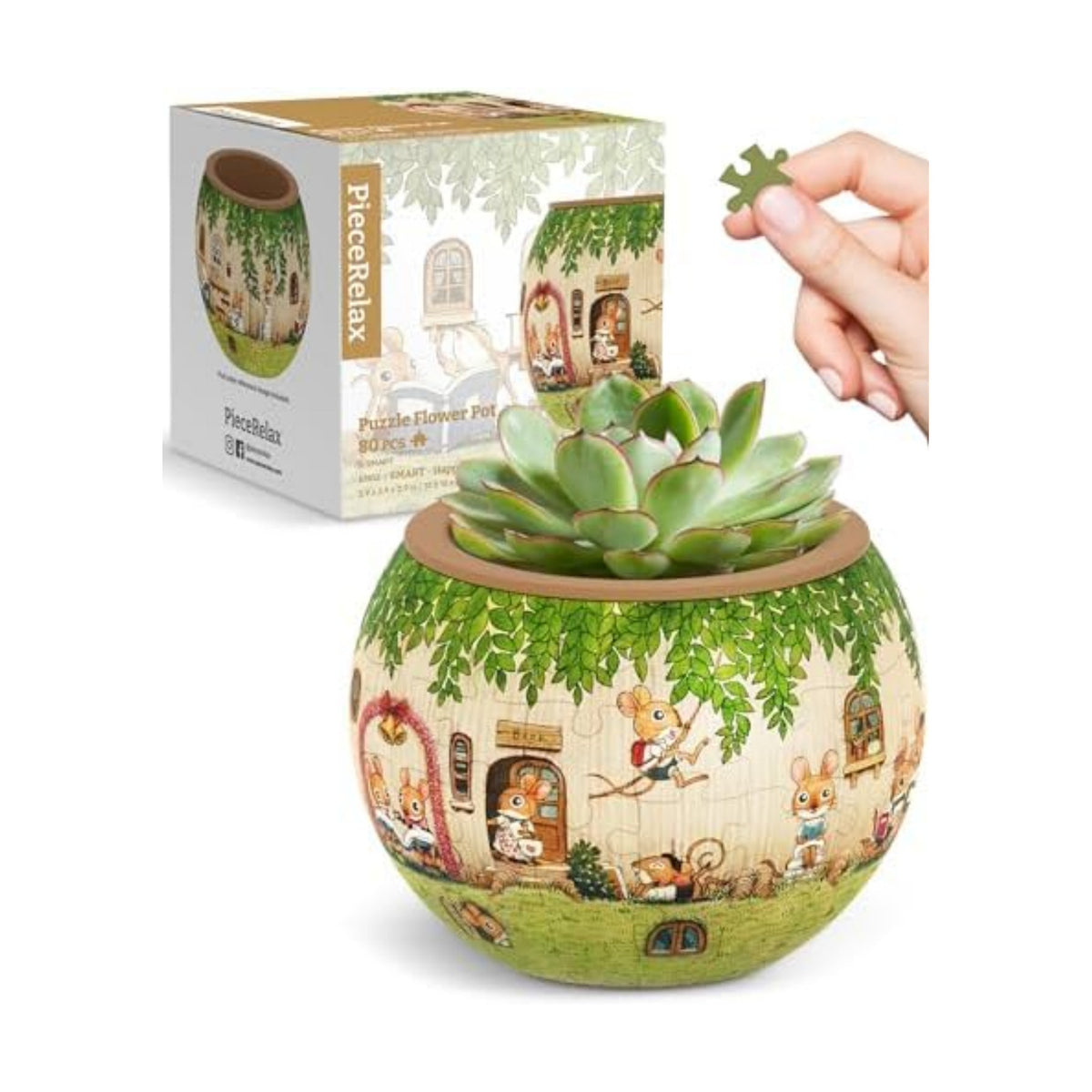 PieceRelax Unique 3D Puzzle Planter - 80 Plastic Pieces [K1102]