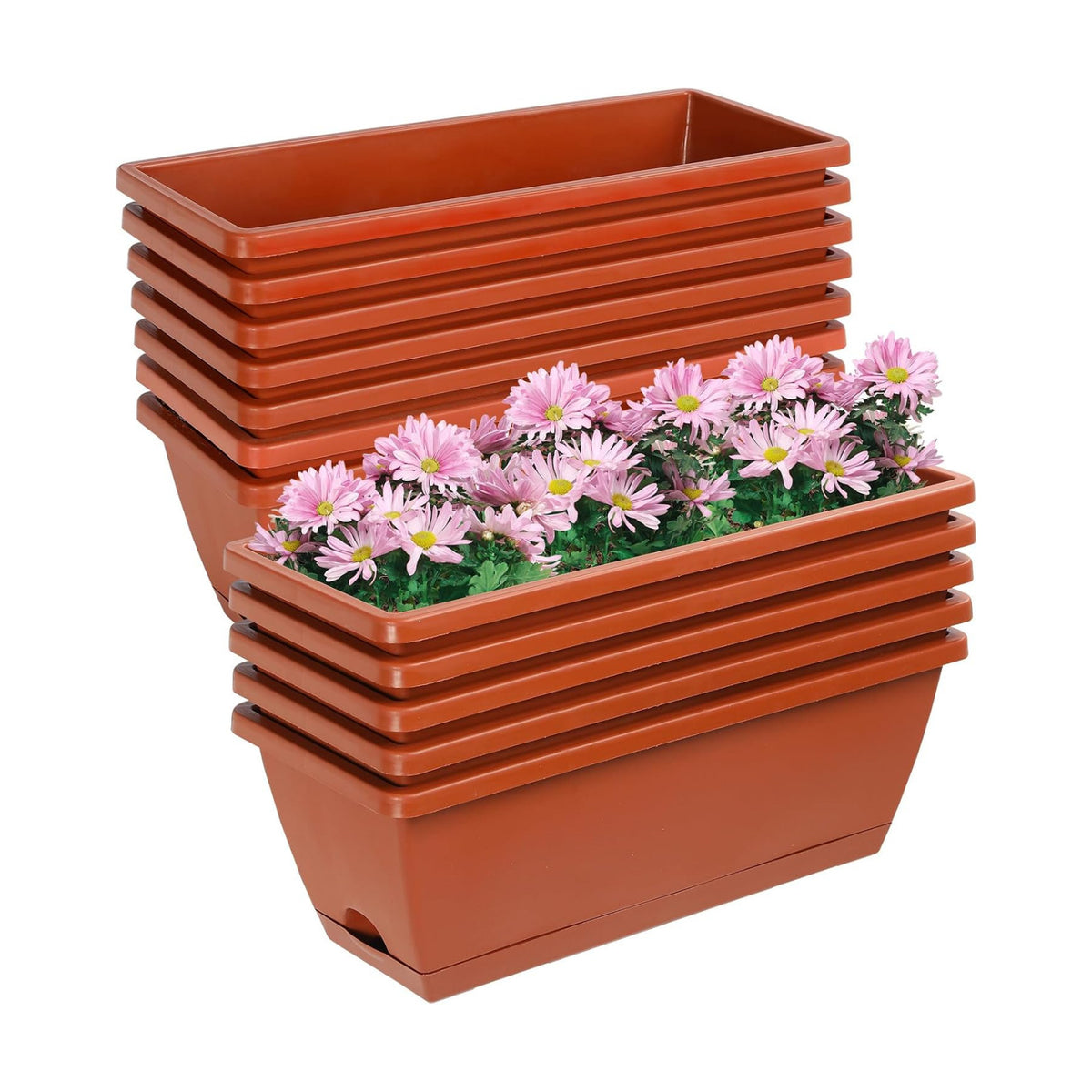 12Pcs 17Inches Rectangle Planter Box with Drainage Holes and Trays