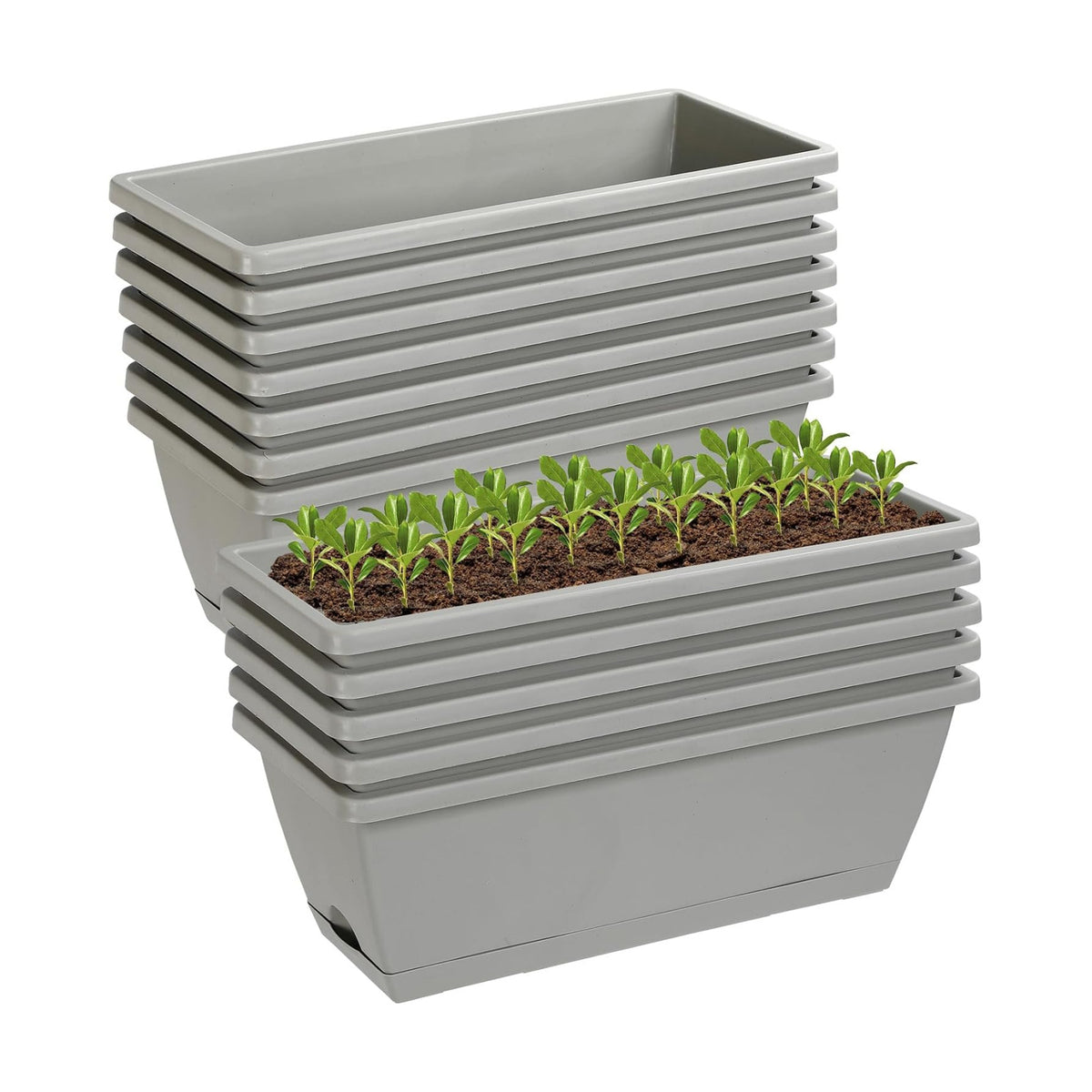 12Pcs 17Inches Rectangle Planter Box with Drainage Holes and Trays