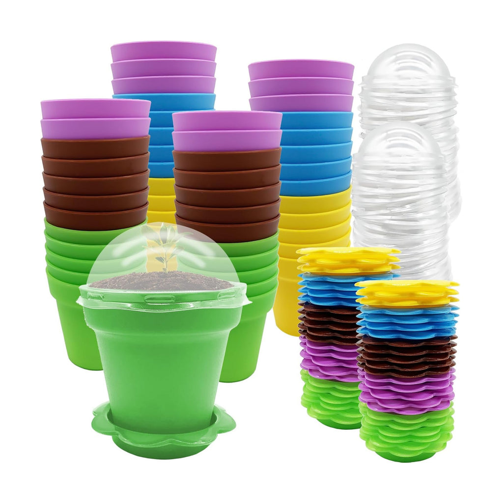 50 Packs Cupcake Plant Nursery Pots with Humidity Dome- Planting Containers Cups- Small Flower Pots for Indoor Outdoor