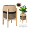 Plant Basket with Stand,10 Inch,Black and Beige Stripes