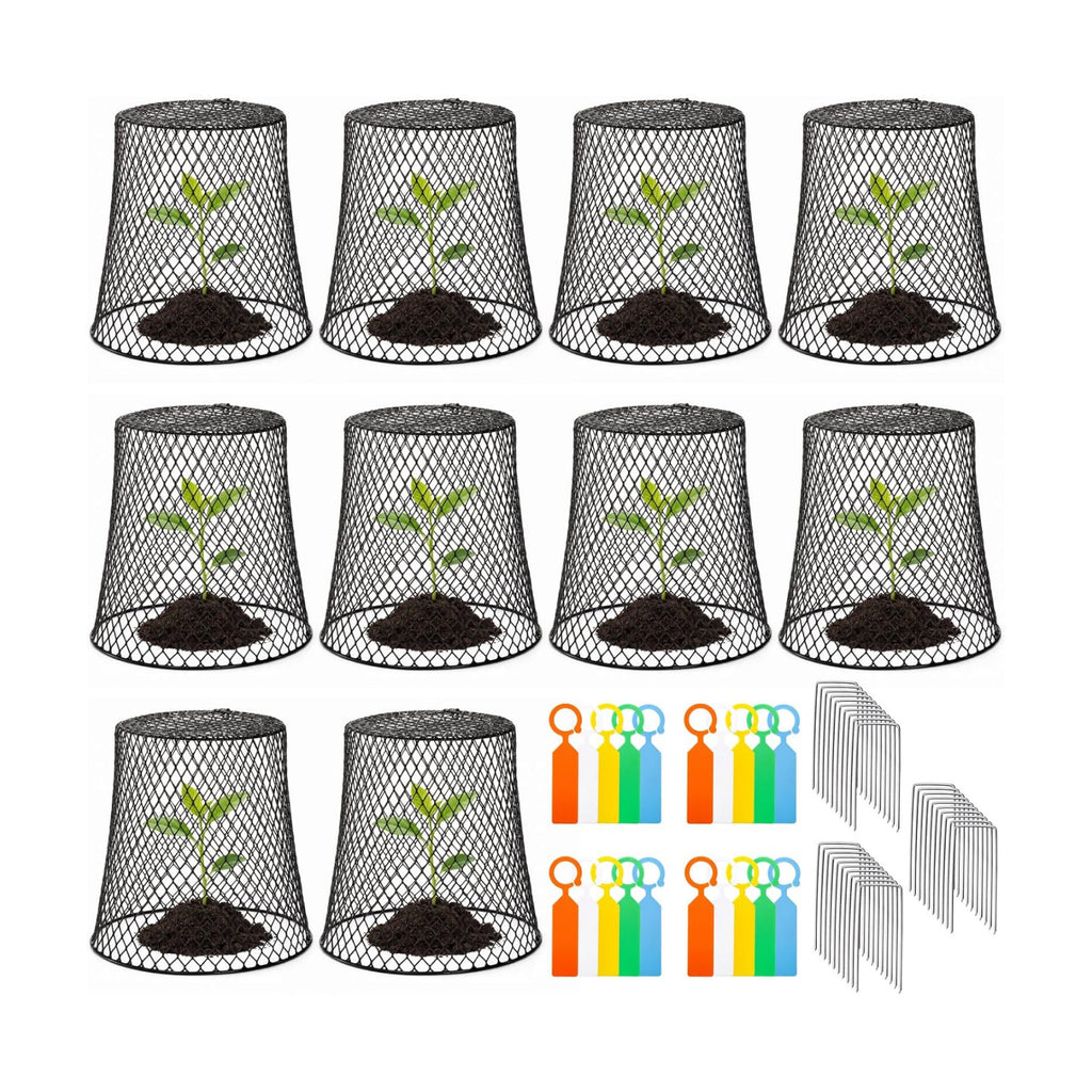 SOUJOY 10 Pcs 8"x8" Chicken Wire Plant Protect Covers, Metal Garden Cloche | UV-Resistant, Rustproof Metal Mesh with 30