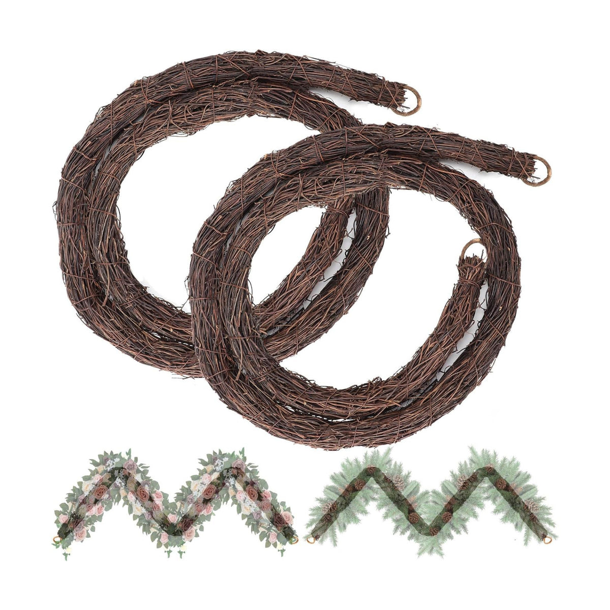 Natural Grapevine Garland, 6 FT Bendable Vine Base, 2 Pack