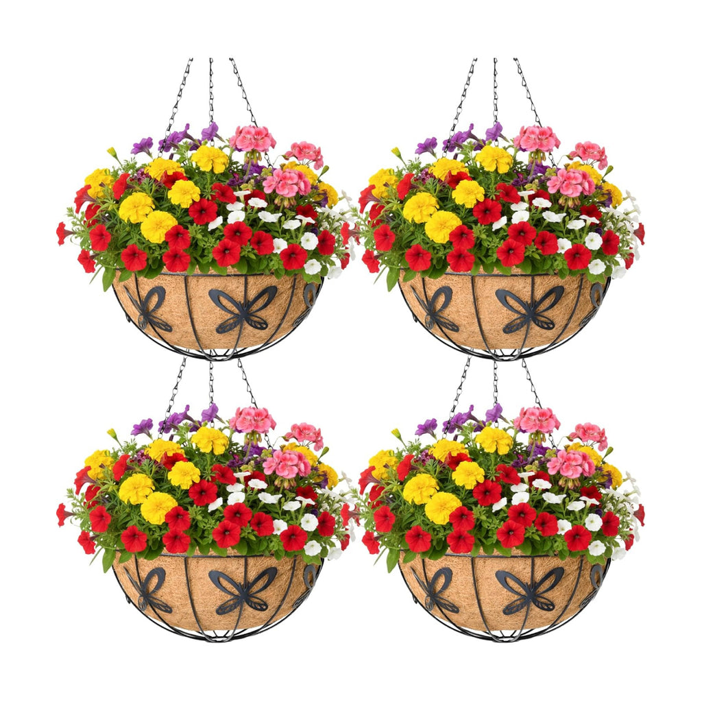 4 Pack 14 Inch Hanging Baskets for Plants Outdoor Metal Hanging Planter Basket with Coco Coir Liner Hanging Flower