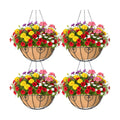 4 Pack 14 Inch Hanging Metal Planters for Outdoor Plants, Modern Black Solid Rectangular Hanging Baskets with Coco Coir