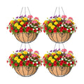 4 Pack 16 Inch Hanging Planters for Outdoor Plants, Metal Hanging Basket with Coco Coir Liner, Black, Modern