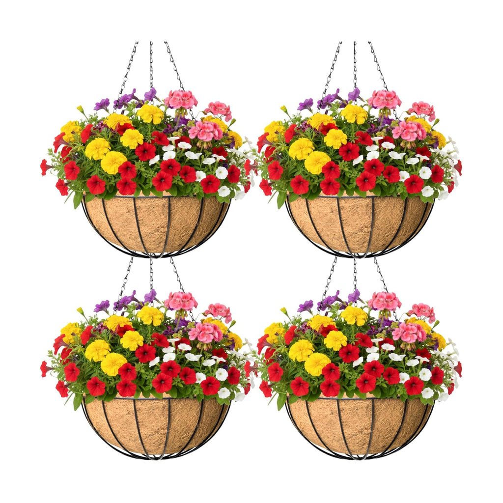 4 Pack 14 Inch Hanging Baskets for Plants Outdoor Metal Hanging Planter Basket with Coco Coir Liner Hanging Flower