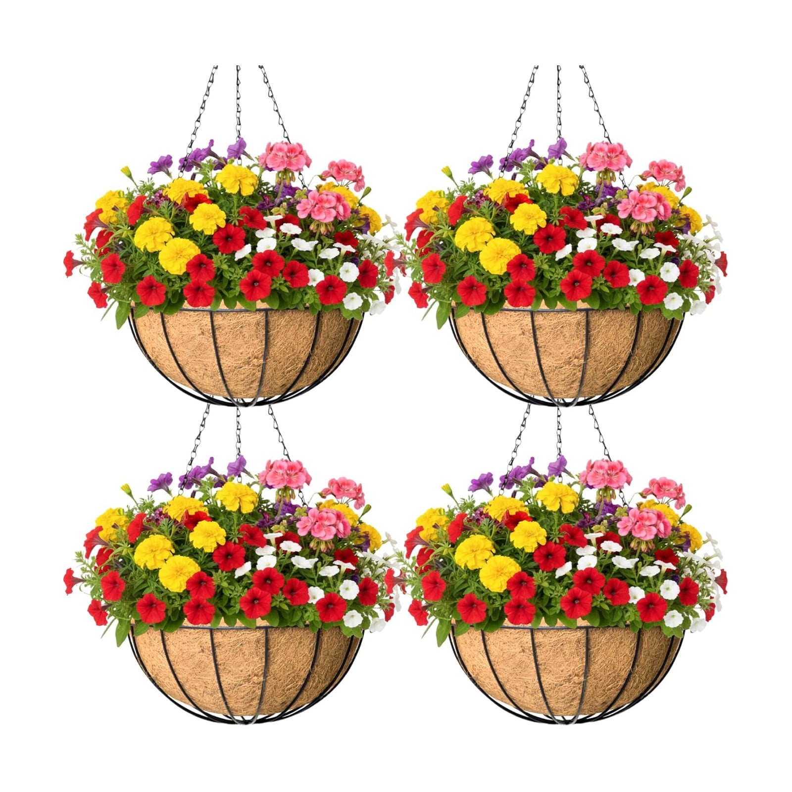 4 Pack 14 Inch Hanging Baskets for Plants Outdoor Metal Hanging Planter Basket with Coco Coir Liner Hanging Flower