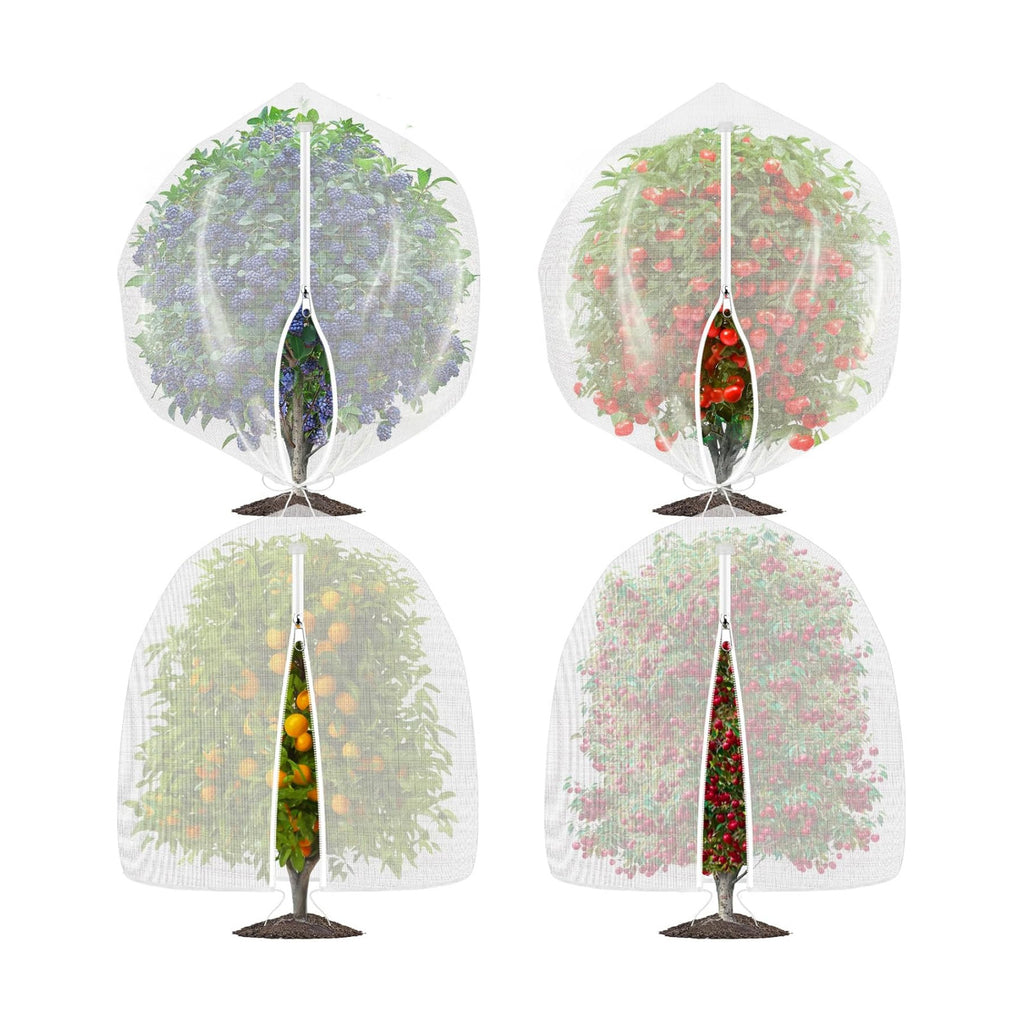 OZMI 4 Pack Fruit Tree Blueberry Bush Netting Cover, 4Ft x 5Ft Reusable Bird Netting for Garden Protection with Zipper