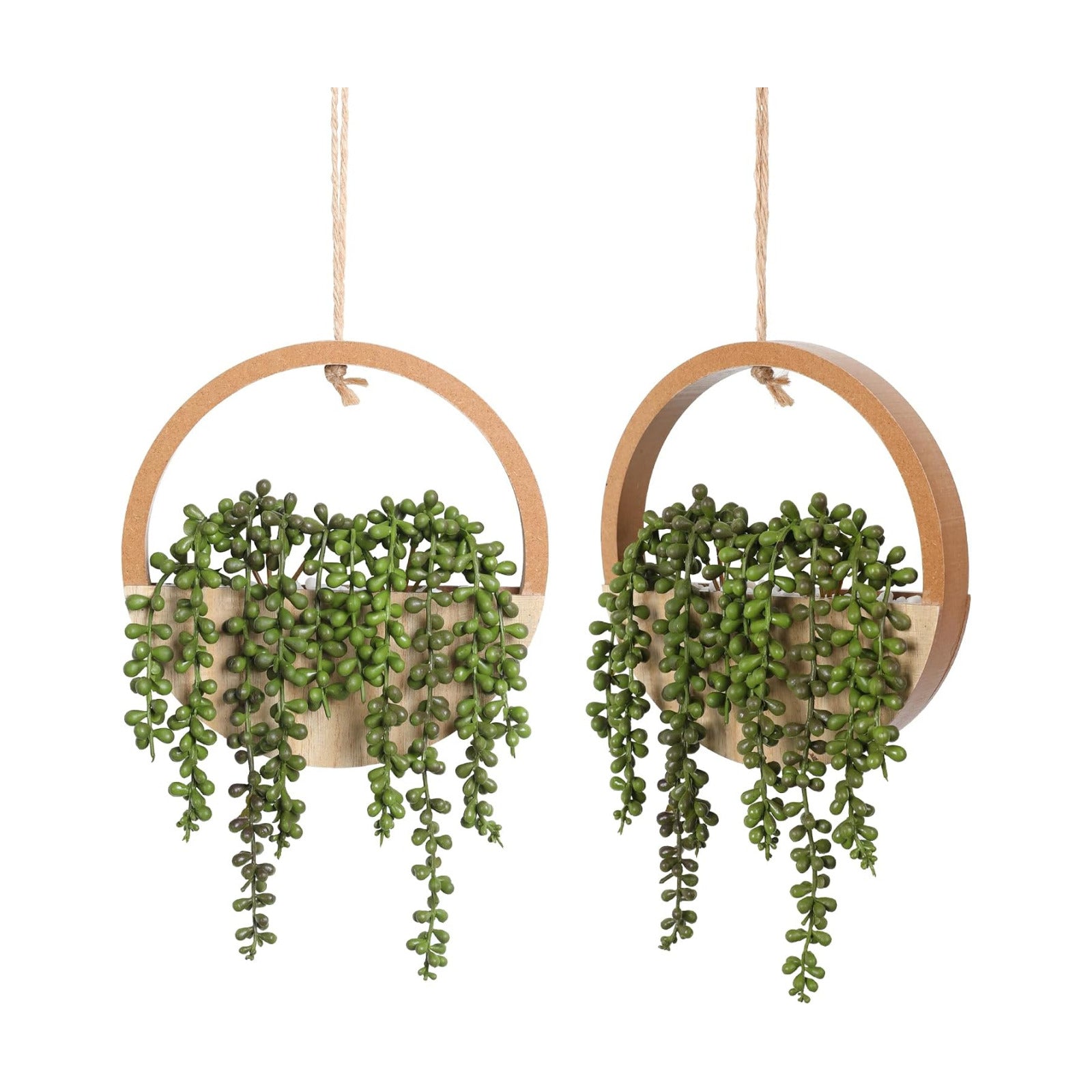 2pcs Artificial Succulents Hanging Plants 12.2'' Fake String of Pearls in Pot with 8.3'' Lanyard for Indoor Outdoor