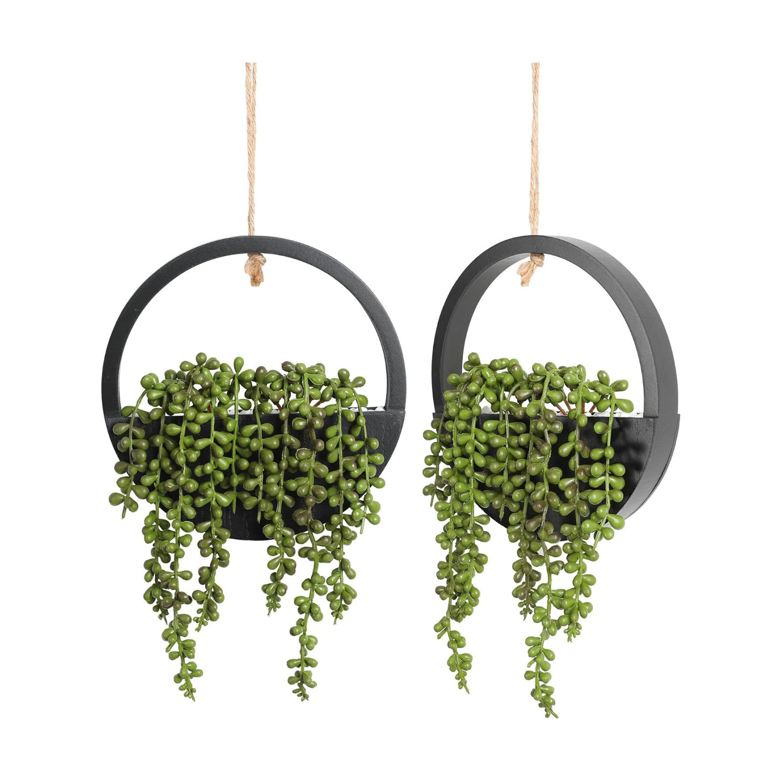 2pcs Artificial Succulents Hanging Plants 12.2'' Fake String of Pearls in Pot with 8.3'' Lanyard for Indoor Outdoor
