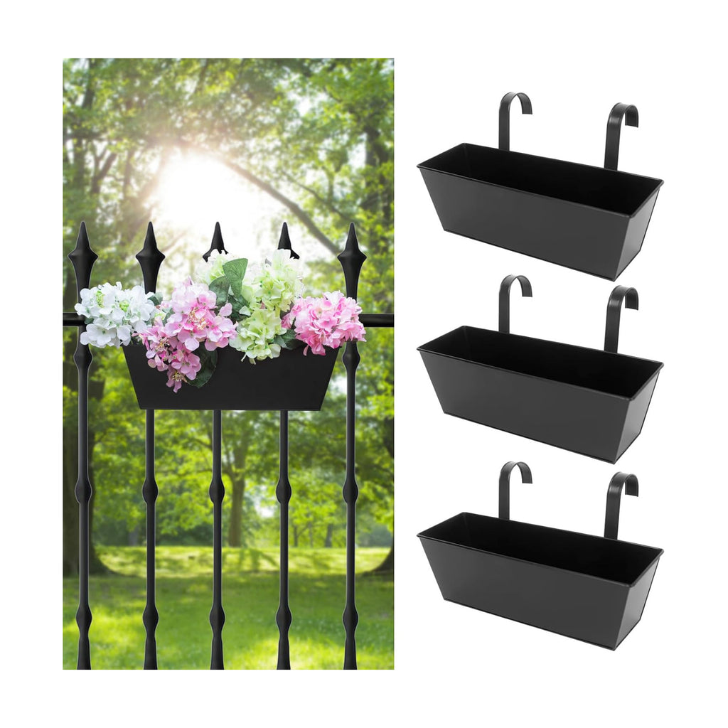 Railing Planters Outdoor Balcony 16 Inch Deck Over The Railing Planter Boxes Hanging Planters for Fence Flower 3 Pcs