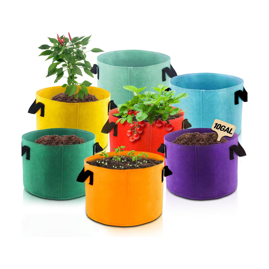 10-Gallon Fabric Grow Bag (7 Pack of Mix Colors) with Handles for Vegetable | Breathable Fabric, Sturdy Handles