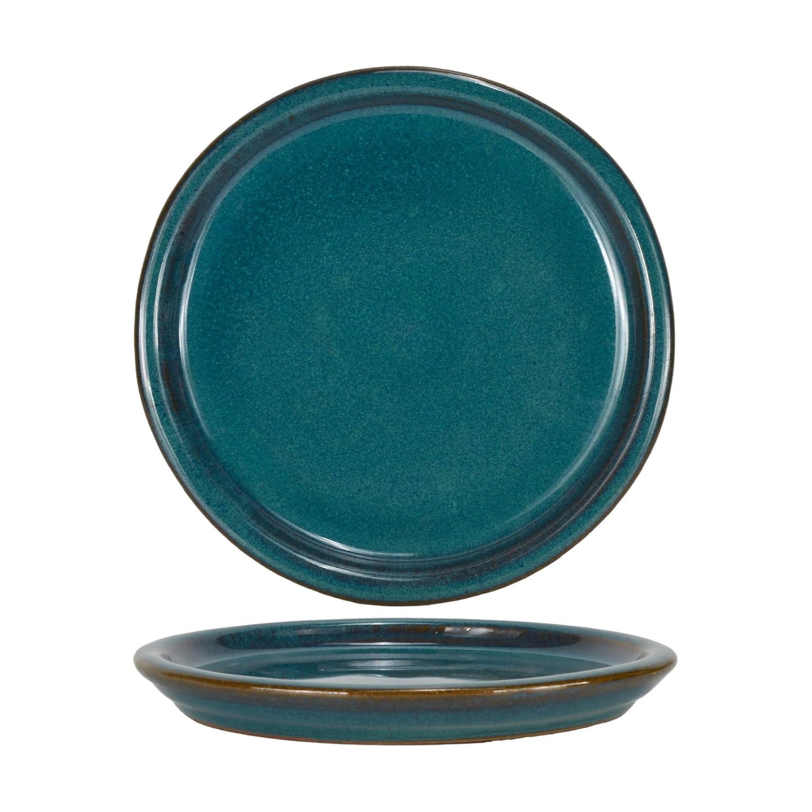 W&W Ceramic Plant Saucer - Plant Trays for Indoor Pots (Teal, 8 inches, 2 Packs)