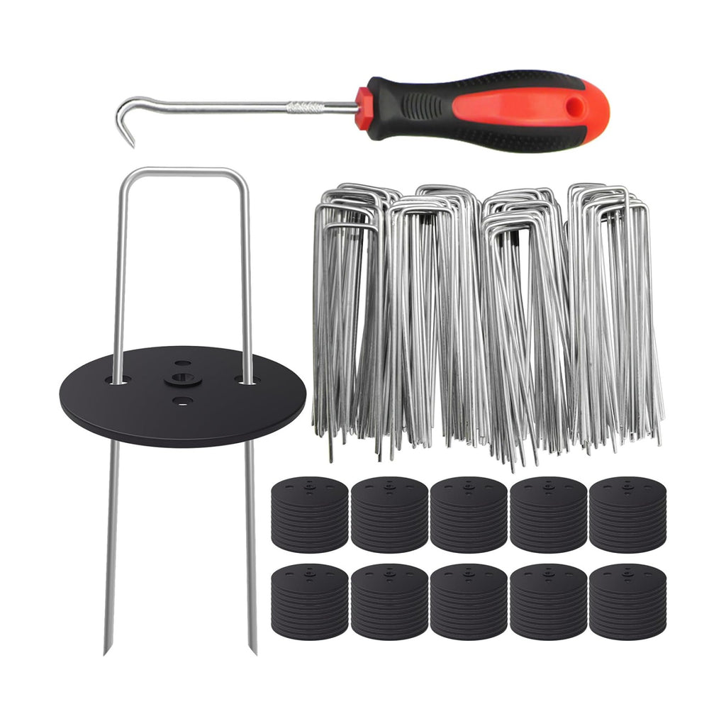 MySit 6 inch Weed Fabric Staples with Gaskets Pick Hook 100 Pack | Landscape Fabric Pins U Shaped Garden Stakes for