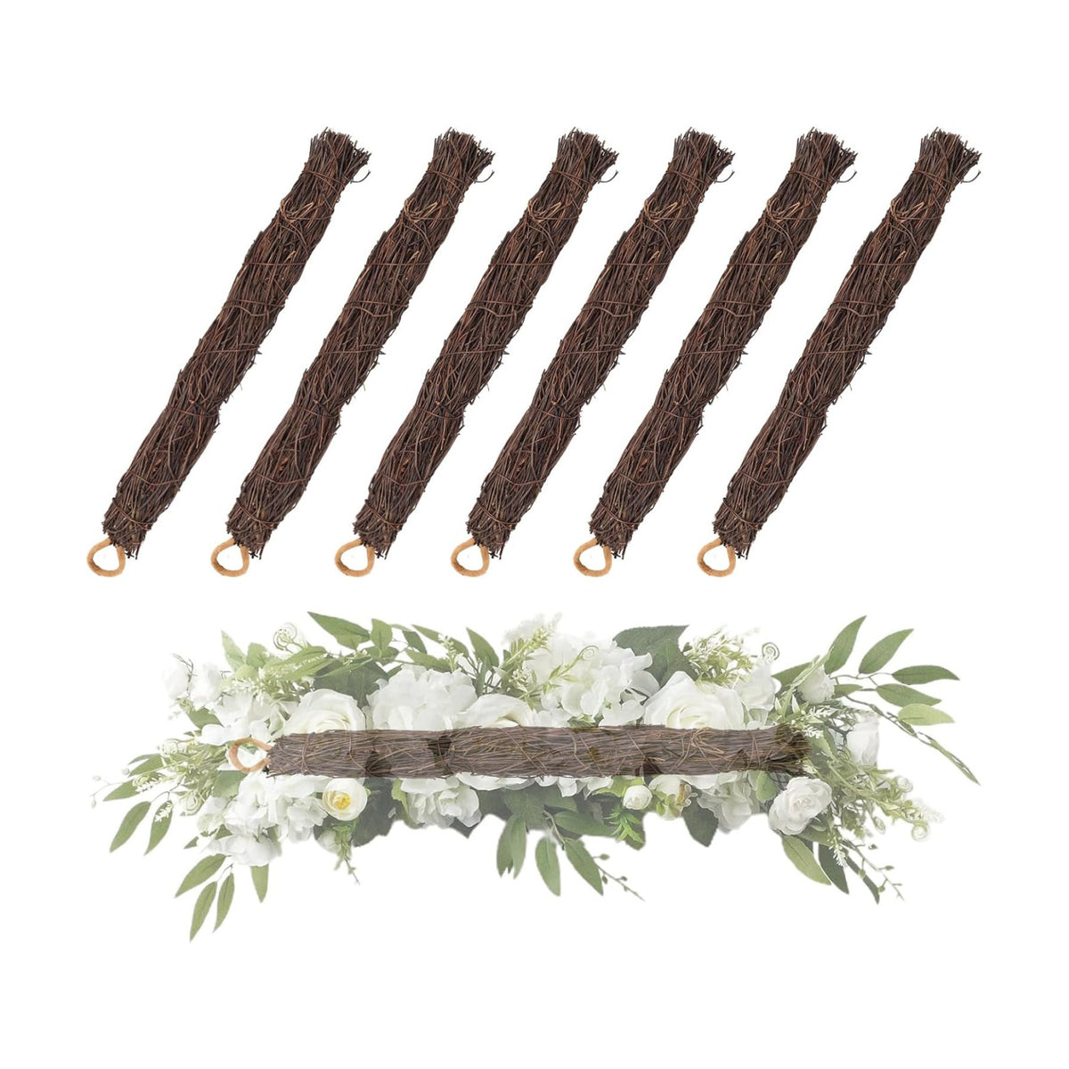 15 Inch Grapevine Swag Wreath Base, Natural Vine Frame, 6 Pack