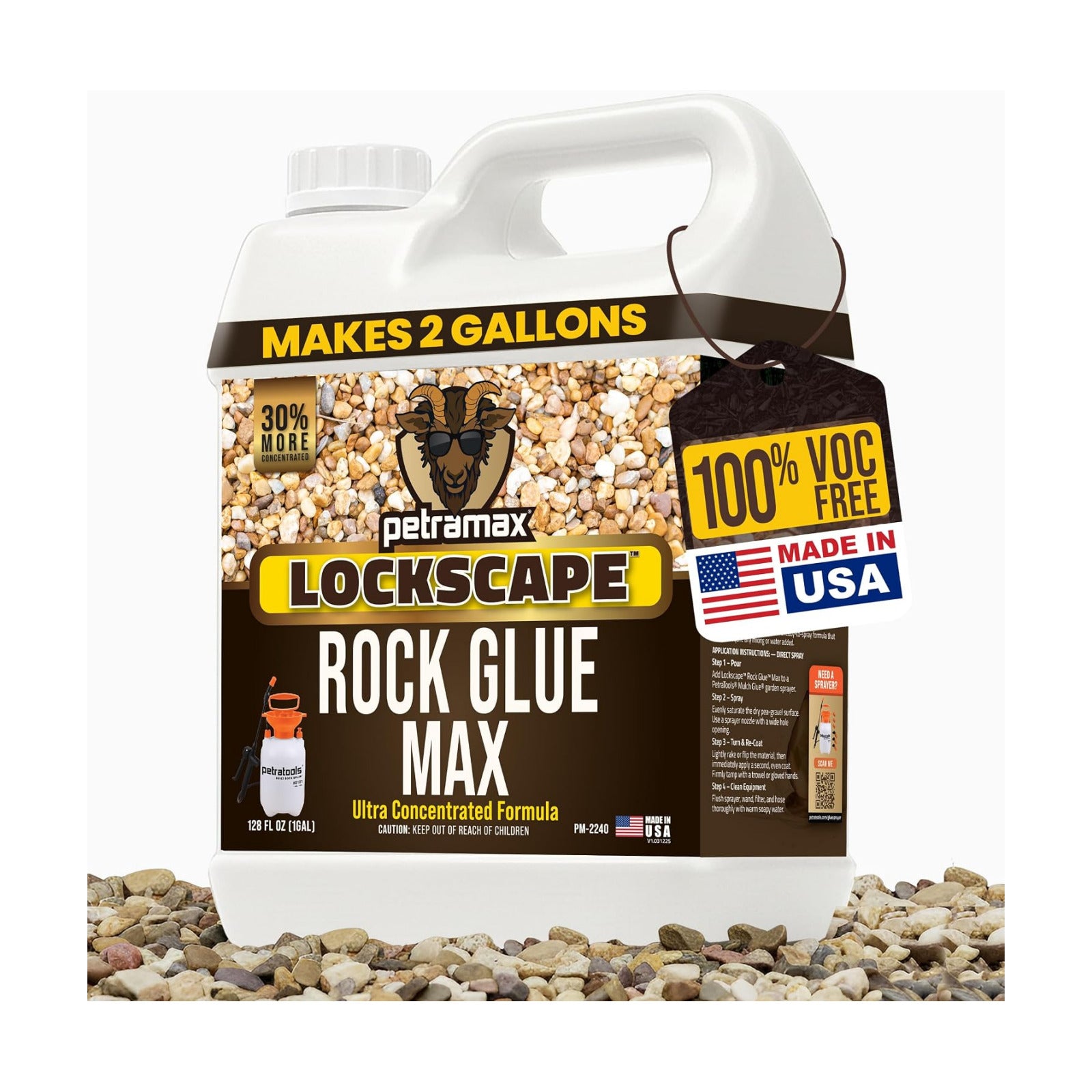 Petra Max Rock Glue for Landscaping, 1 Gallon - Wide Coverage & Pet Safe Mulch Glue for Rocks - Lockdown