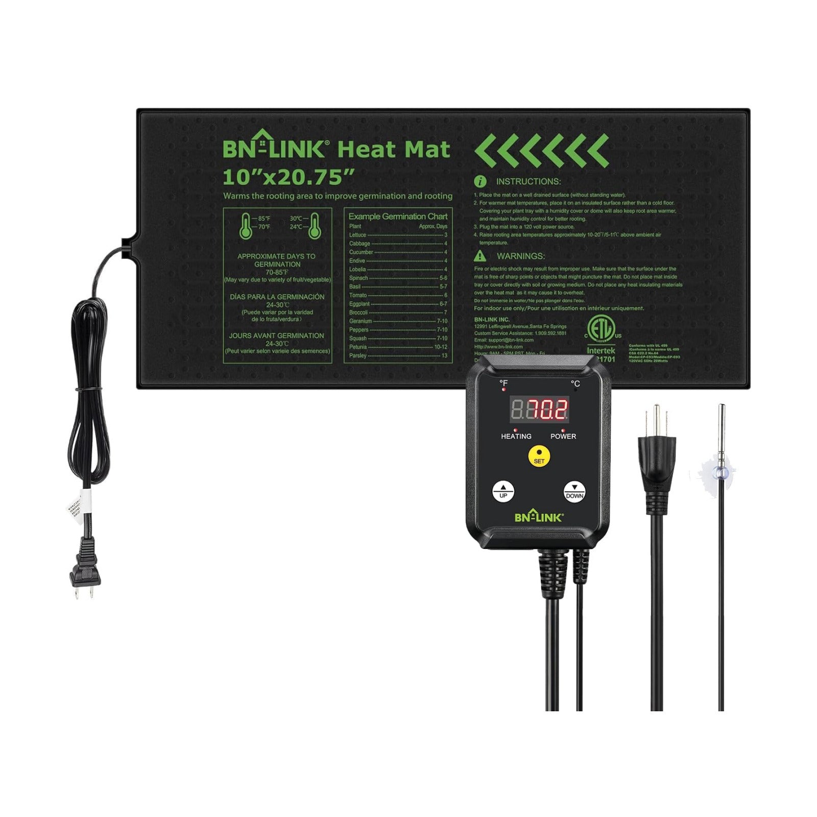 BN-LINK Reptile Thermostat Controller and Heat Mat for for Seed Germination, Reptiles and Brewing Breeding Incubation