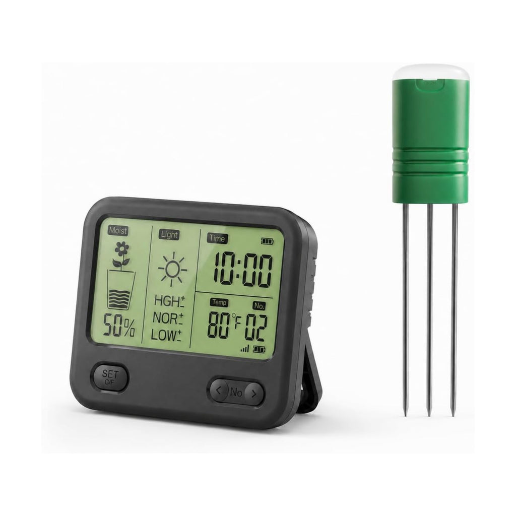 Soil Moisture Meter for Plants, 12-Zone Wireless Plant Water Meter, Soil Thermometer and Light Sensor, 4-in-1 TDR