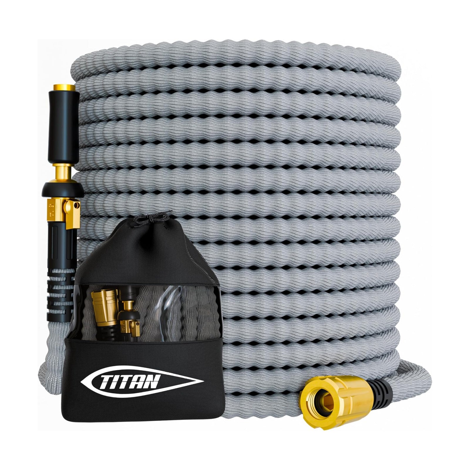 TITAN Flexible Garden Hose 100FT – Ultra Lightweight, Heavy Duty Water Hose with Brass Fittings & Jet Nozzle –