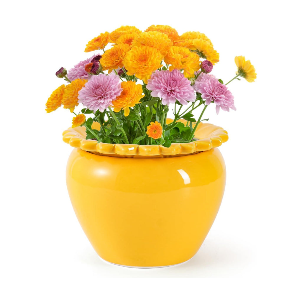 8in Self Watering Terracotta Planter - Yellow Ceramic Pot Maintenance Plant Seeder Planter for Indoor Plants African