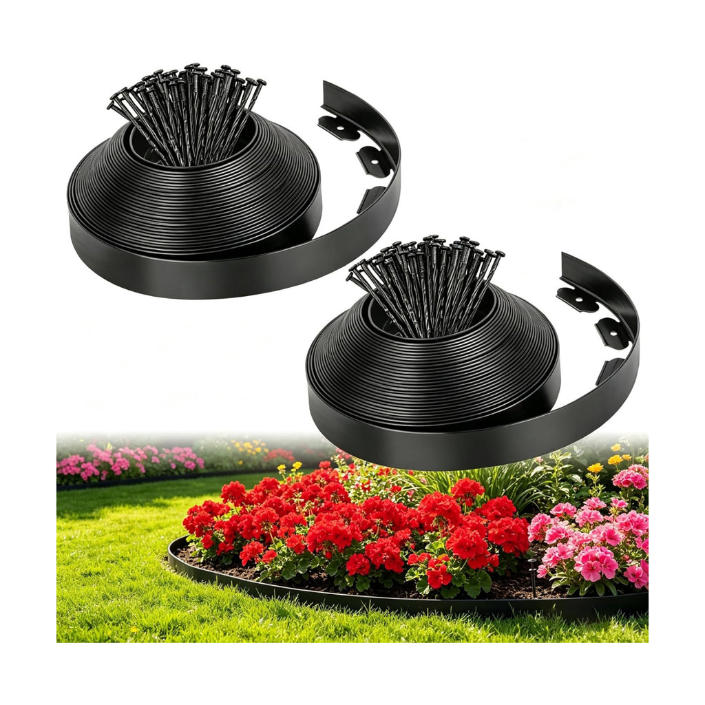 FunFanso 2 in Tall 66FT Landscape Edging Border with 100 Spikes, No Dig Kit | Garden Edging Border Lawn Edging