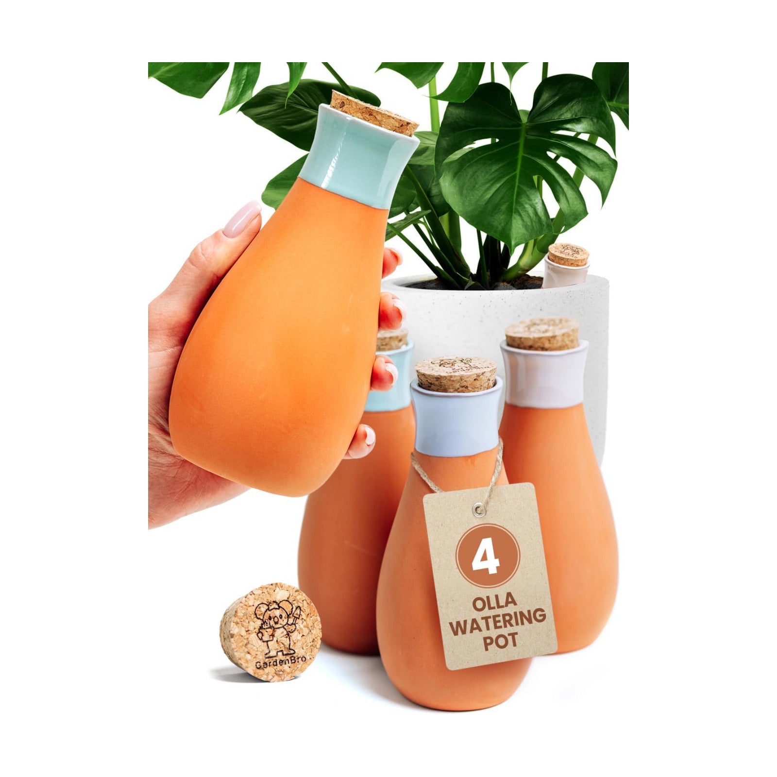 4pc Ollas Terracotta Watering Pots Large 14 Oz Self Watering Planter Insert | Olla Watering System For 1-week Easy To