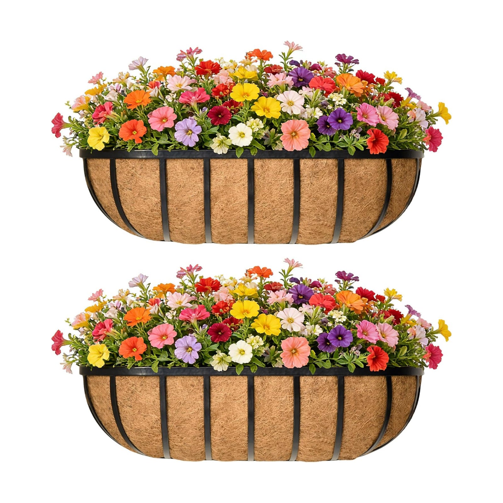 36 Inch Railing Planter Window Box Deck Balcony Rail Planter with Coco Liner Metal Wall-Mounted Coconut Liner Planters